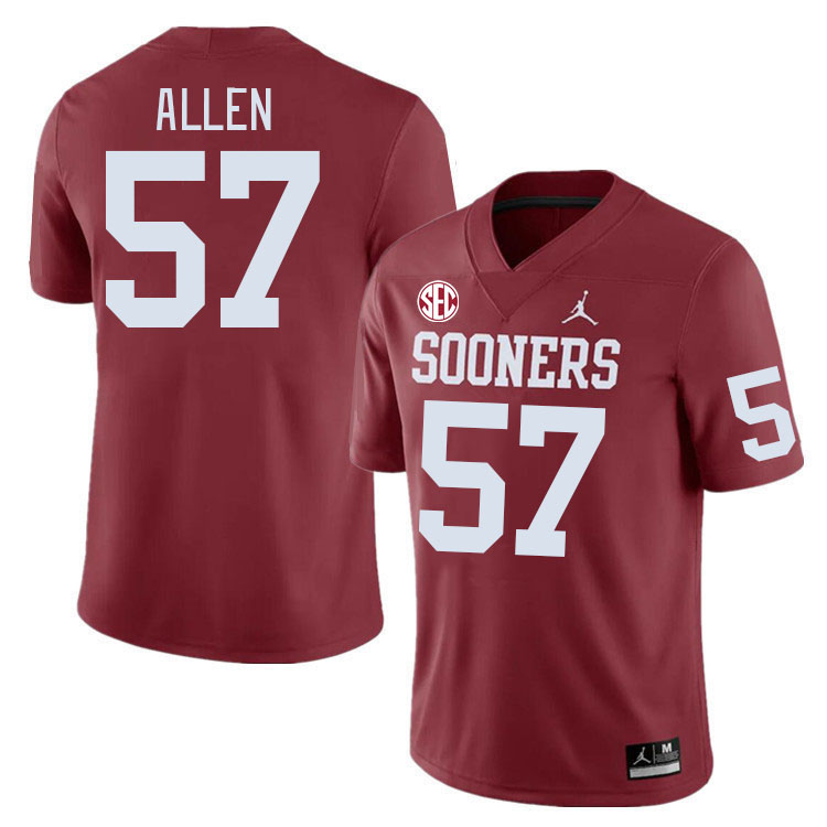 Men #57 Gunnar Allen Oklahoma Sooners 2024 SEC Conference College Football Jerseys-Crimson